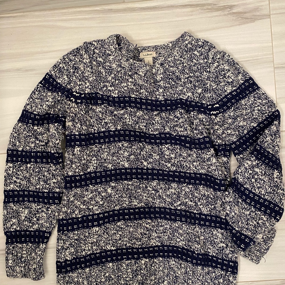 LL bean stripe marked sweater. Navy and blue.